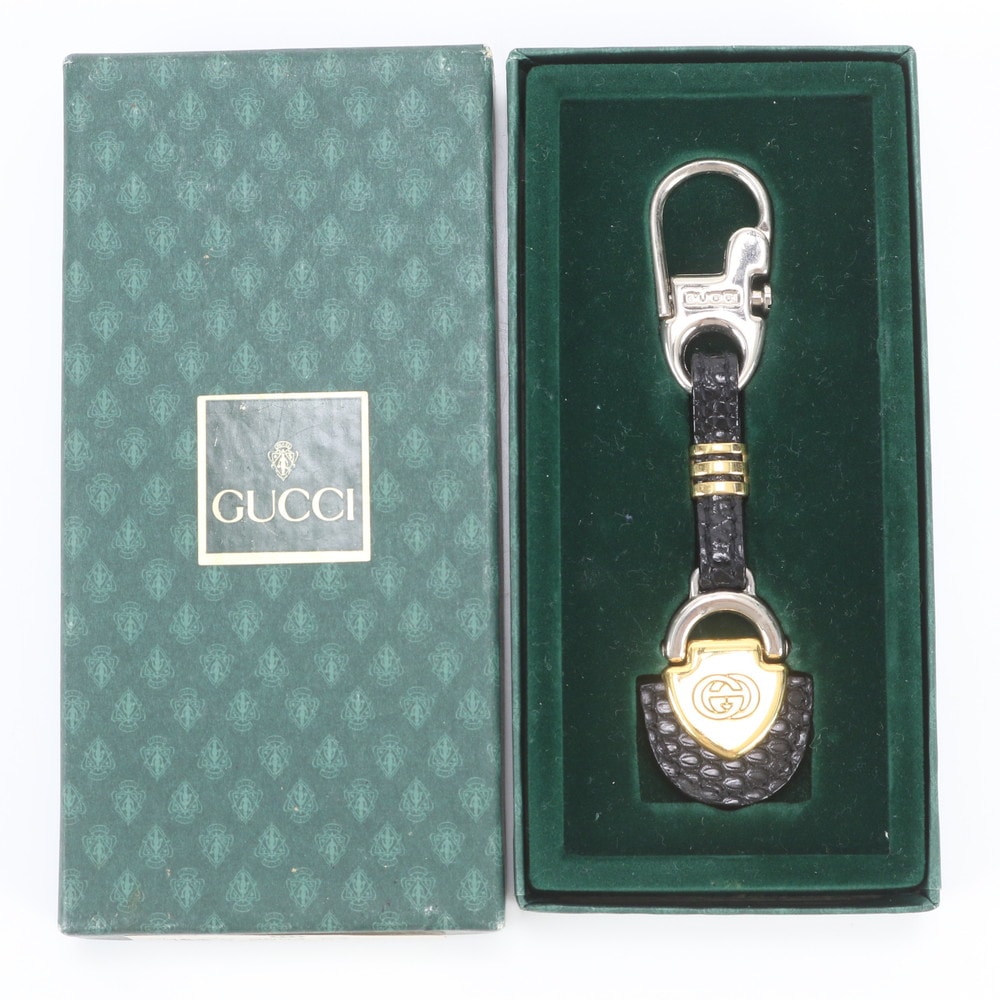 ■美品 グッチ リザード エンボス GG バッグ チャームキーホルダー