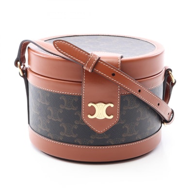 セリーヌ CELINE タンブール ミディアム トリオンフ ショルダーバッグ バッグ PVCコーティングキャンバス レザー レディース ブラック系 / ブラウン系 【中古】