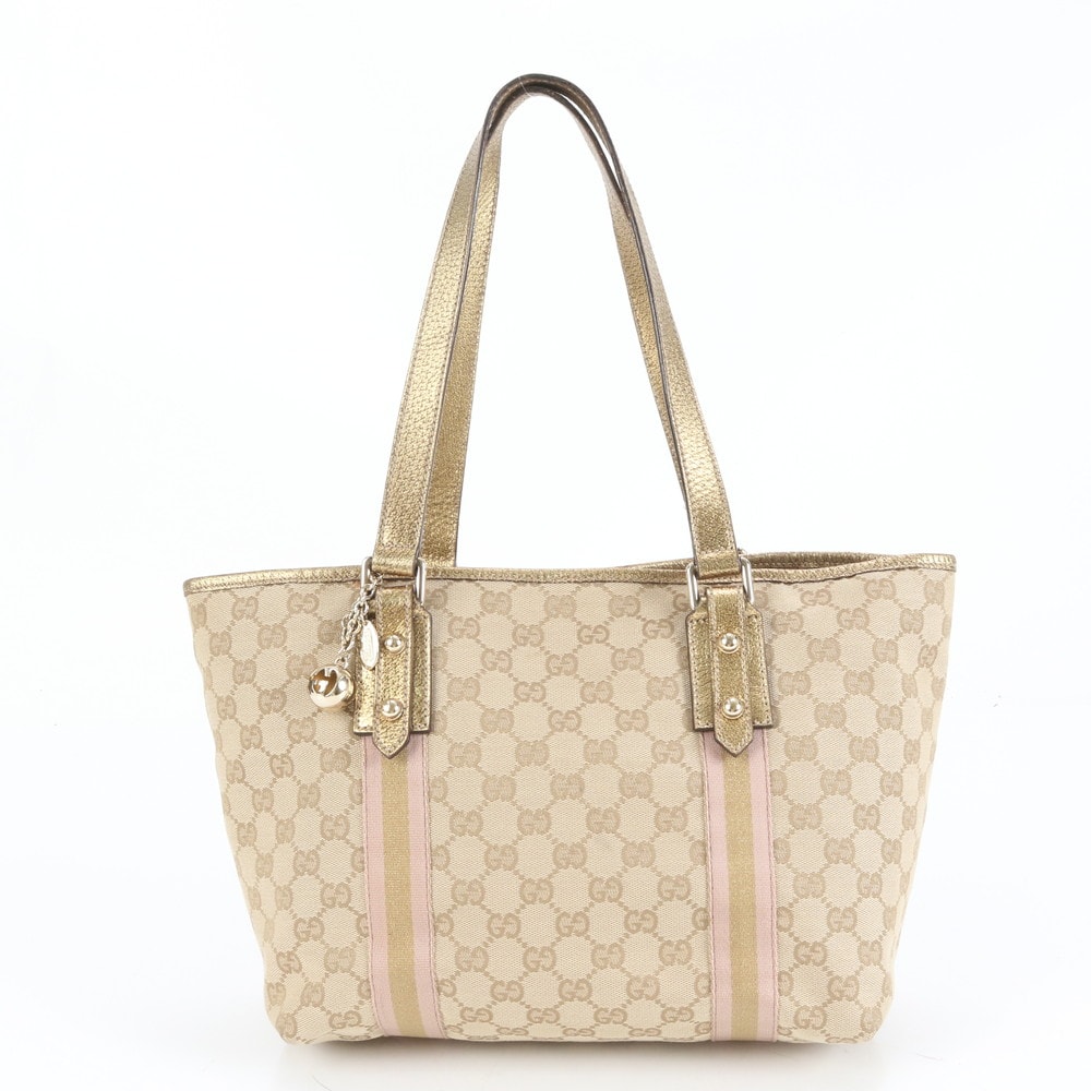 ■極美品 グッチ GGキャンバスチャーム付 137396 トート バッグ