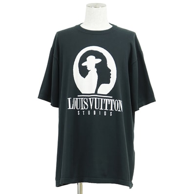 【美品】LOUIS VUITTON ルイ・ヴィトン 半袖Tシャツ サイズ XXL メンズ コットン100% ショートスリーブ クルーネック 丸首 トップス チャコールブラック イタリア製