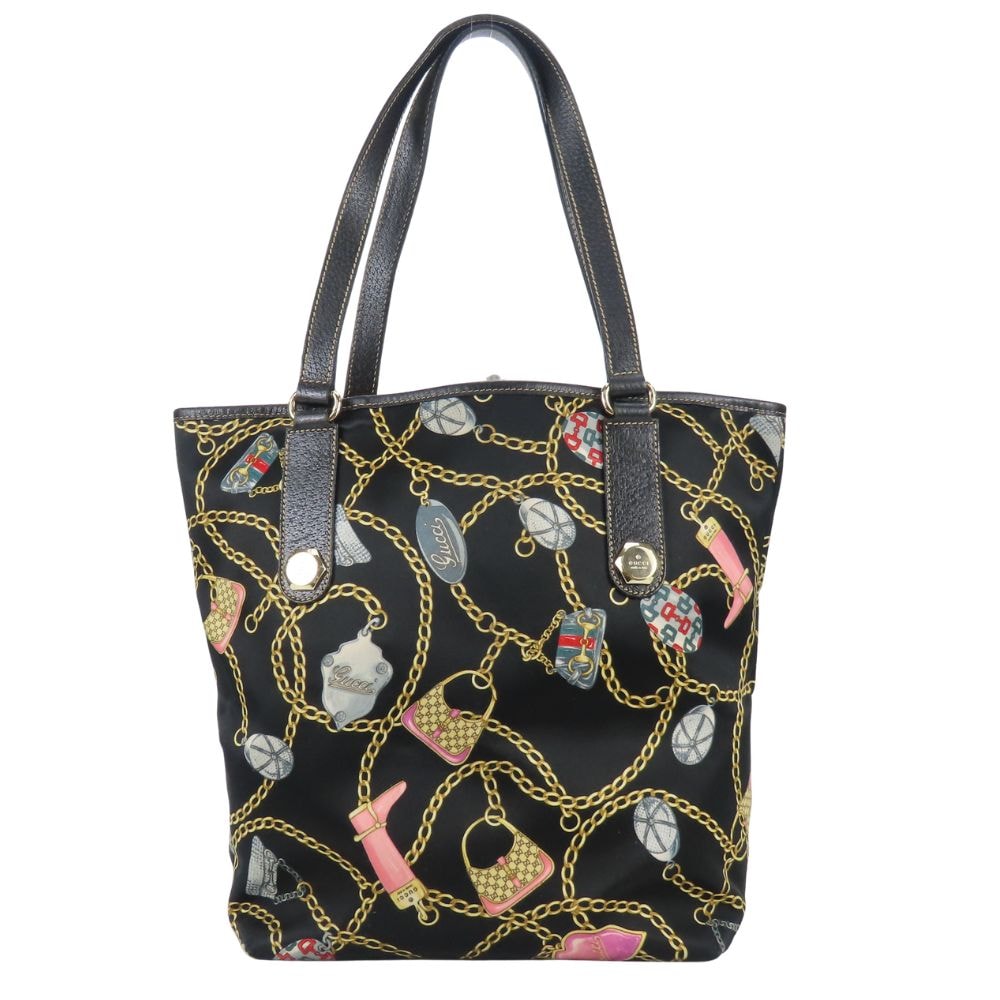 【中古】 グッチ トートバッグ 153009 サテン レザー ブラック マルチカラー アクセサリー レディース 女性 GUCCI