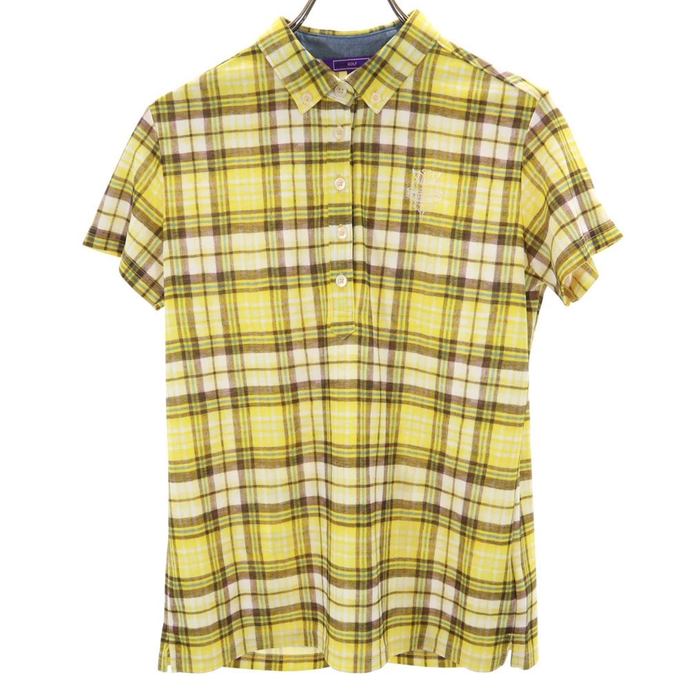 BEAMS GOLF ビームスゴルフ 日本製 チェック柄 ゴルフ 半袖 シャツ L イエロー ハーフボタン