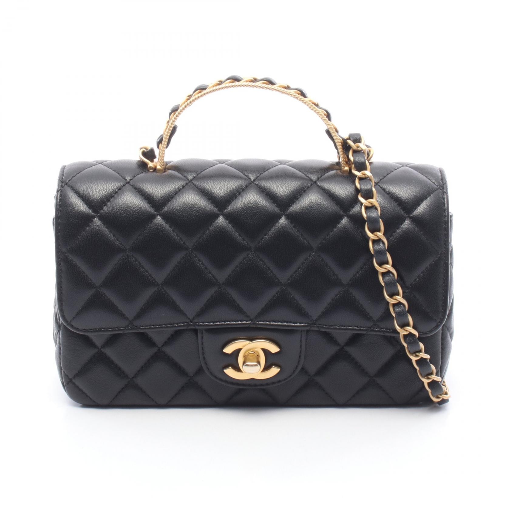 シャネル CHANEL マトラッセ トップハンドル 2WAY ショルダーバッグ バッグ ラムスキン(羊革) レディース ブラック系 AS4408 【中古】