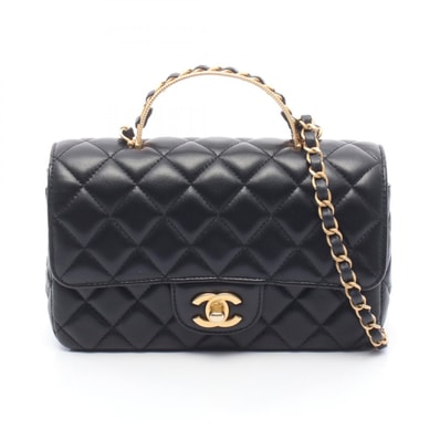 シャネル CHANEL マトラッセ トップハンドル 2WAY ショルダーバッグ バッグ ラムスキン(羊革) レディース ブラック系 AS4408 【中古】