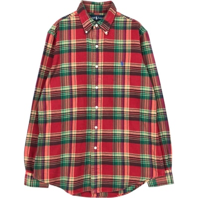 古着 ラルフローレン Ralph Lauren CUSTOM FIT 長袖 ボタンダウン ライトネルチェックシャツ メンズM相当/eaa675656