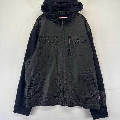 古着 リーバイス Levi's ジャケット フルジップ フード レイヤード パーカー 胸ポケット ナイロン切り替え ブラック系 メンズ
