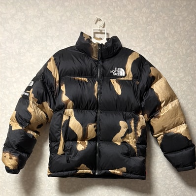 Supreme x The North Face Bleached Denim Print Nuptse Jacket "Black"