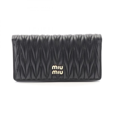 ミュウ ミュウ Miu Miu マテラッセ 二つ折り長財布 財布 レザー レディース ブラック系 5MV027 【中古】
