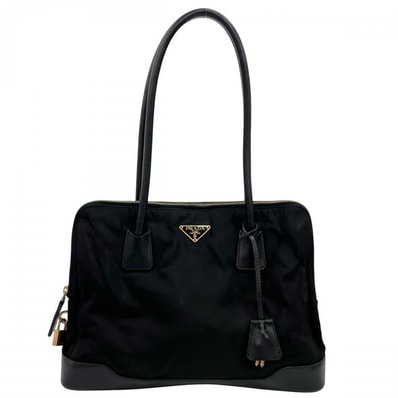 PRADA プラダ ハンドバッグ テスート トライアングルロゴ 肩掛け BR0098 ナイロン レザー ブラック 黒 ゴールド金具 レディース【中古品】