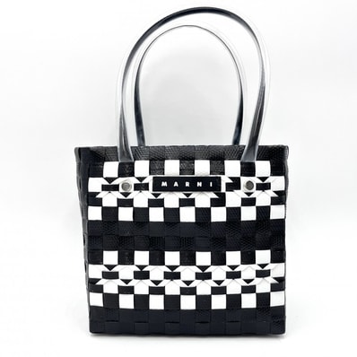 MARNI(マルニ)ピクニックバッグ ミニトートバッグ バスケットバッグ チェッカー ブラック ホワイト レディース【中古】