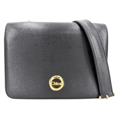 Chloe クロエ ショルダーバッグ ロゴ チェーン 肩掛け 斜め掛け レザー ブラック 黒 ゴールド金具 レディース【中古品】
