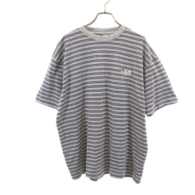 FILA フィラ ボーダー柄 半袖 Tシャツ L グレー