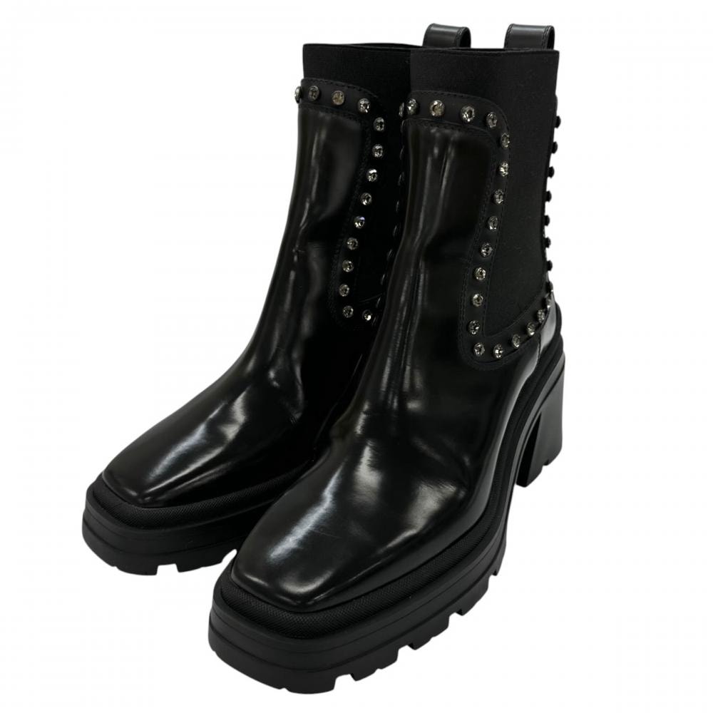 JIMMY CHOO ジミーチュウ ブーツ サイドゴア ヴェロニク ラインストーン ショートブーツ レザー    ブラック 黒 シルバー金具 レディース 約1895g【中古品】