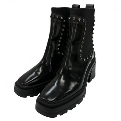 JIMMY CHOO ジミーチュウ ブーツ サイドゴア ヴェロニク ラインストーン ショートブーツ レザー ブラック 黒 シルバー金具 レディース 約1895g【中古品】