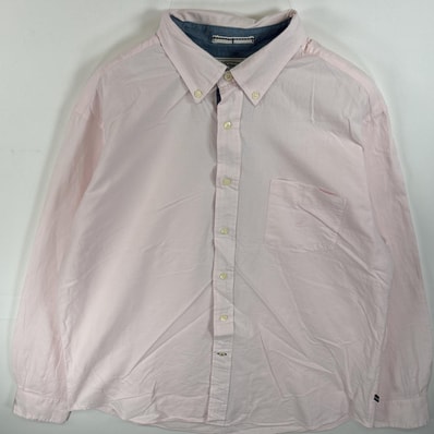 古着 ノーティカ NAUTICA 長袖シャツ ボタンダウンシャツ ワンポイント ロゴ 刺繍 大きいサイズ XL ピンク 無地 メンズ