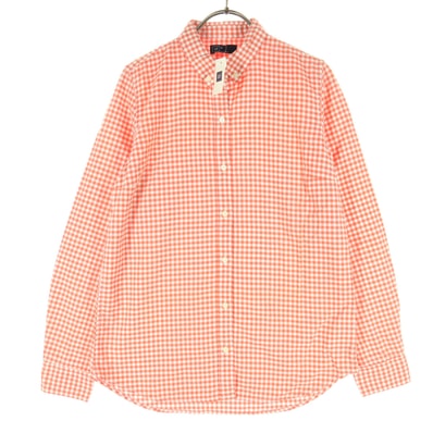 未使用 GAP ギャップ ギンガムチェック 長袖 ボタンダウン コットンシャツ XS レッド系