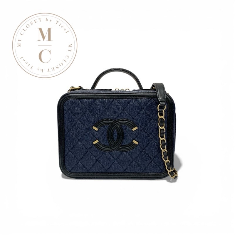 シャネル CHANEL バッグ ショルダーバッグ ネイビー ブラック ゴールド ココマーク CCフィリグリー バニティ 2way