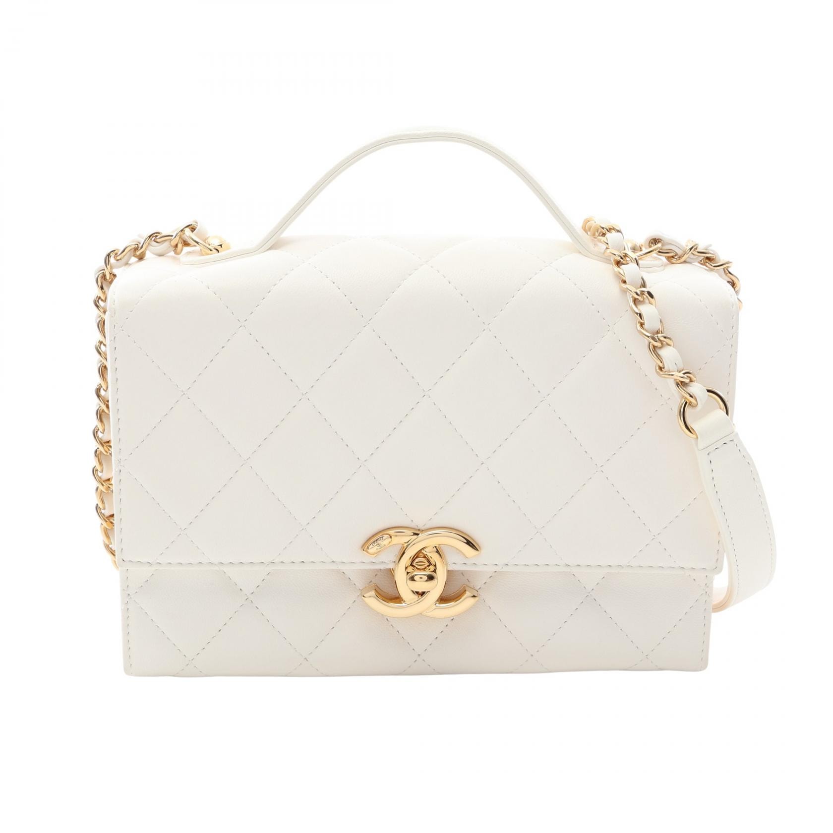 シャネル CHANEL マトラッセ トップハンドル ショルダーバッグ バッグ ラムスキン(羊革) レディース ホワイト系 AS2796 【中古】