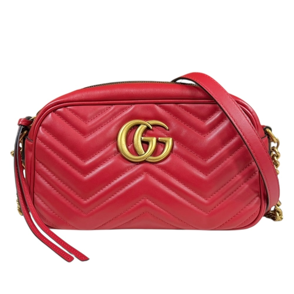 グッチ GGマーモント ショルダーバッグ レザー 447632 レッド レディース GUCCI  中古