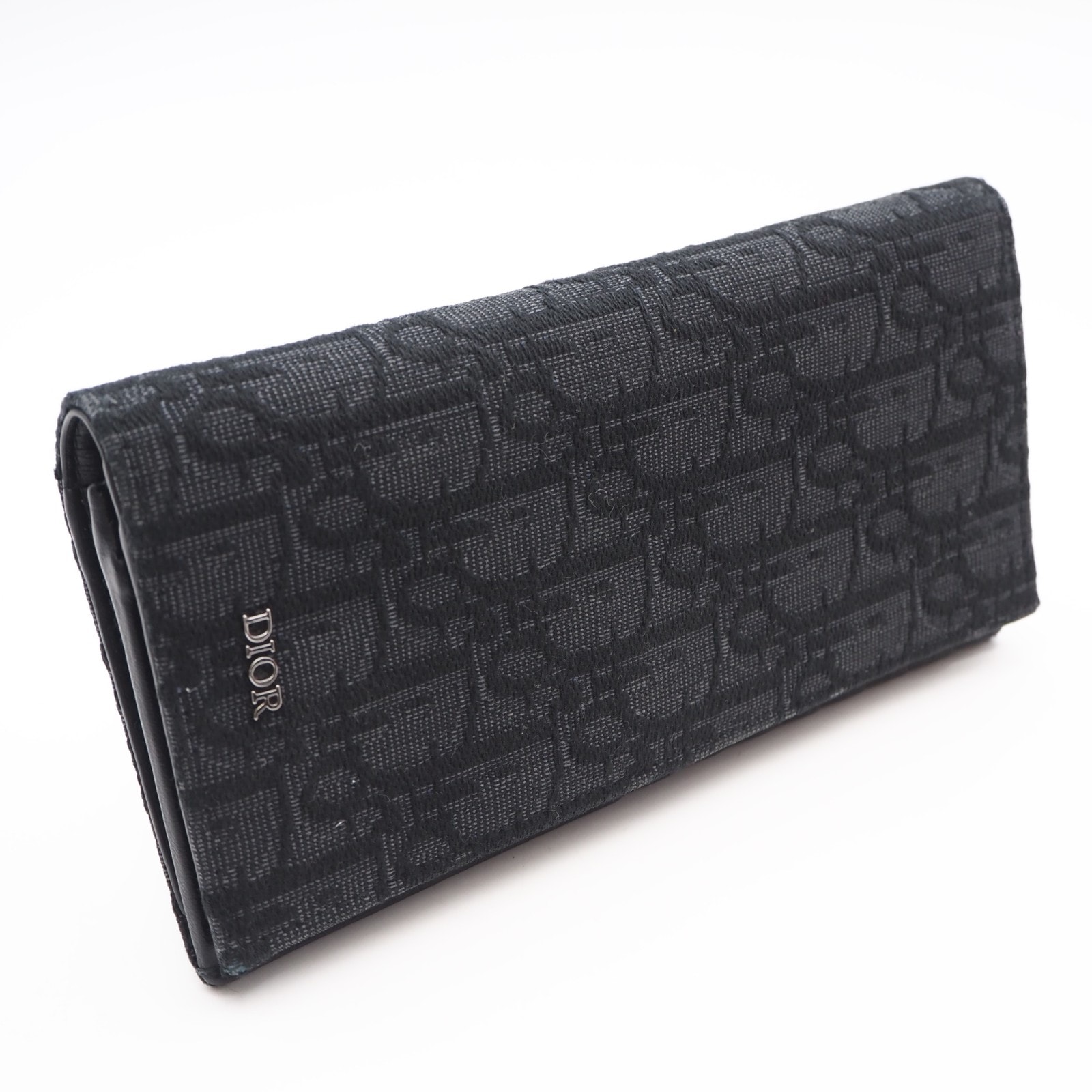 美品 Dior ディオール ディオール オブリーク ジャカード バーティカル ロングウォレット 2OBBC002YSE 長財布 ブラック キャンバス カーフレザー メンズ