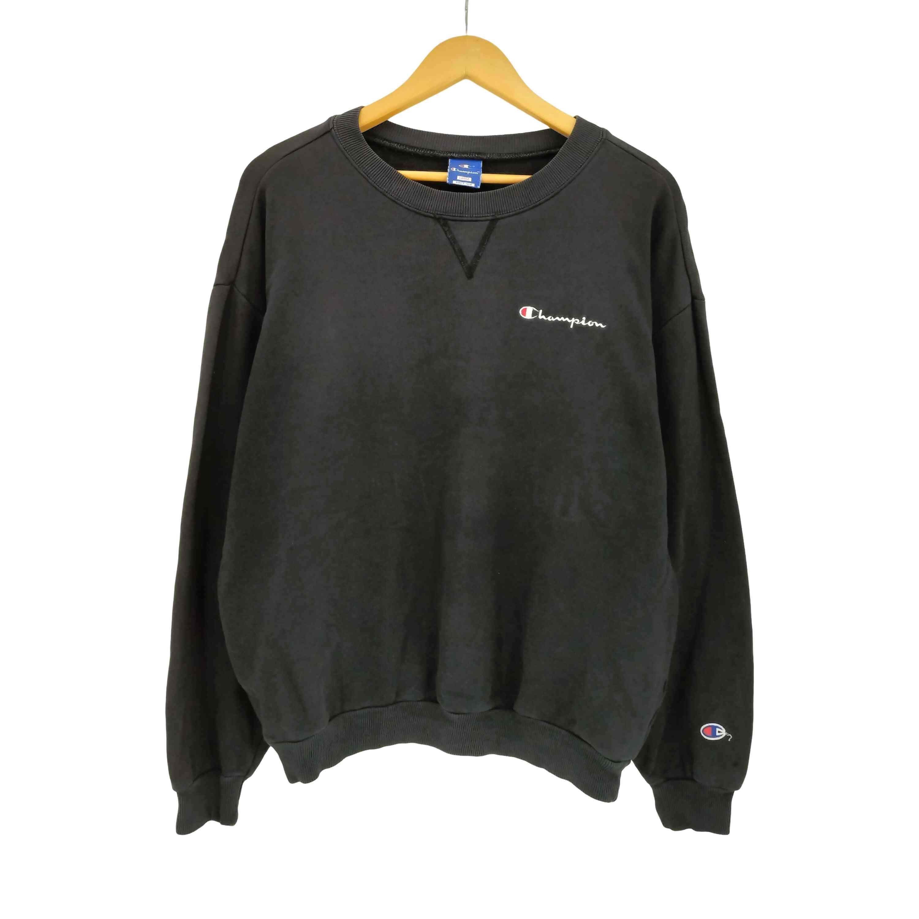 90s USA製 青タグ ロゴ刺繍 前V クルーネックスウェット ボックスシルエット【1141990349768】