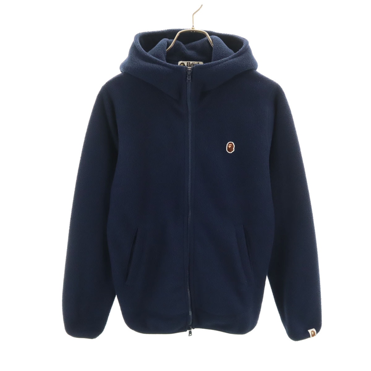 A BATHING APE アベイシングエイプ 日本製 長袖 フリース ジップパーカー S ネイビー