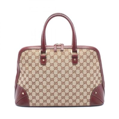 グッチ GUCCI GGキャンバス ハンドバッグ バッグ キャンバス レザー レディース ベージュ系 / ボルドー系 131024 【中古】