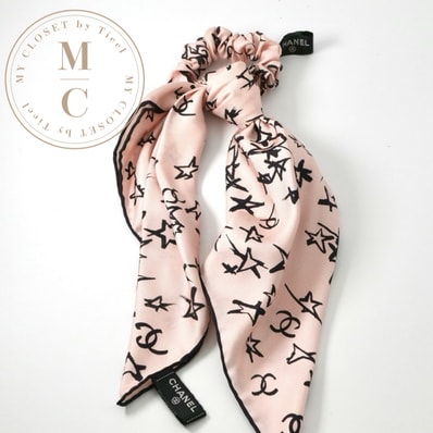 シャネル CHANEL ヘアアクセサリー ピンク ブラック ココマーク リボン スカーフ シュシュ ヘアゴム