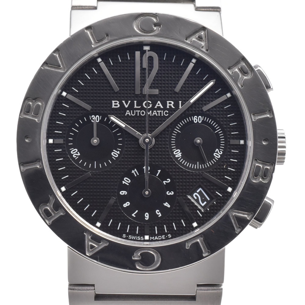 ブルガリ BVLGARI BB38SSCH ブルガリブルガリ クロノグラフ ブラック 自動巻き メンズ 良品 箱・保証書付き 腕時計 M#150797