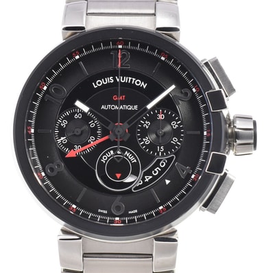 ルイ・ヴィトン LOUIS VUITTON Q1052 タンブール クロノグラフ GMT 自動巻き メンズ 美品 R#146030