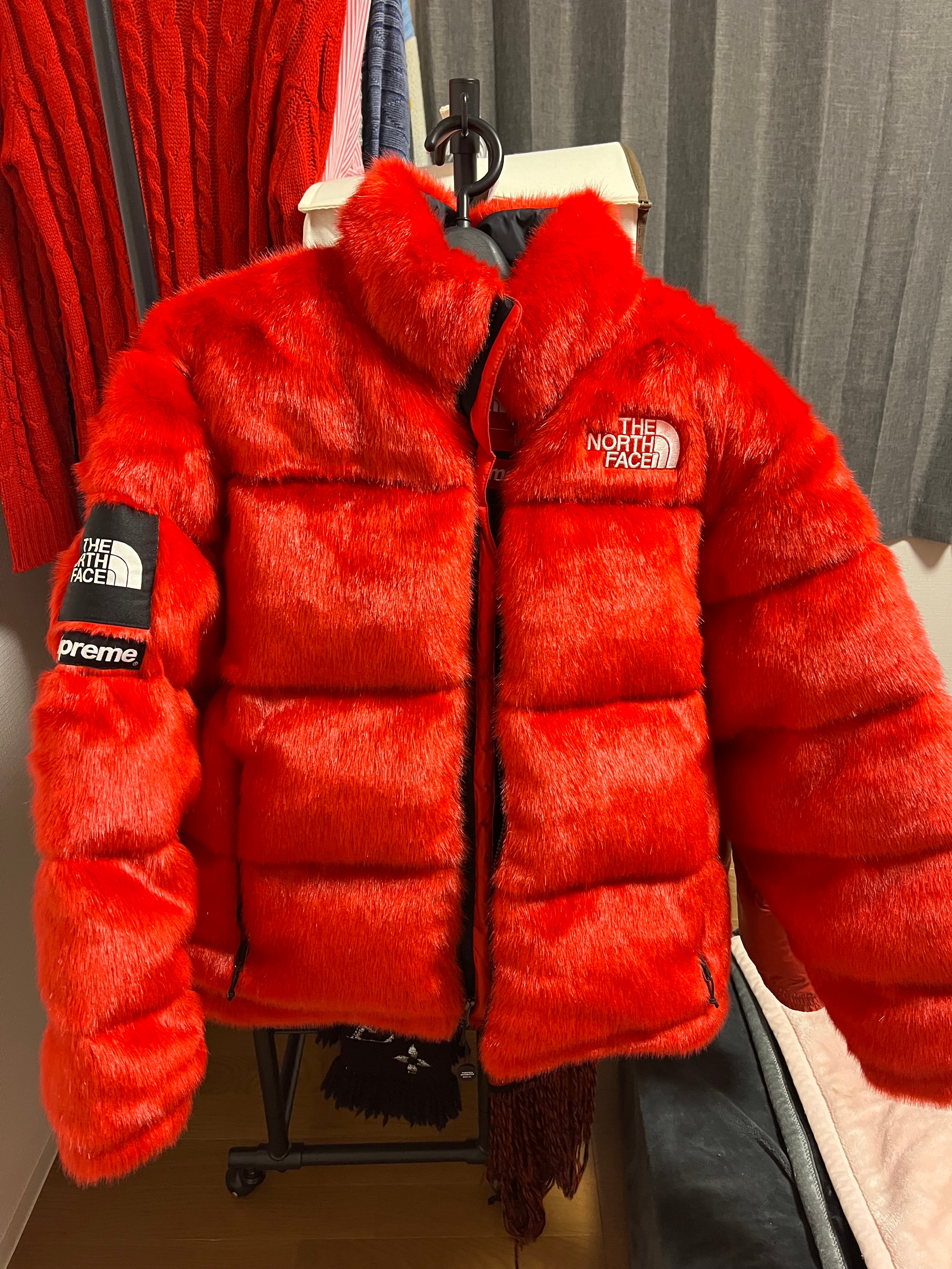 Supreme x The North Face Faux Fur Nuptse Jacket "Red"
