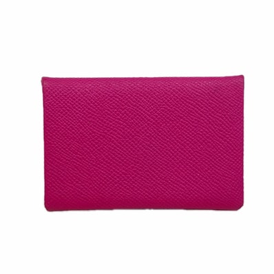 【6ic3132】エルメス カードケース カルヴィ ヴォーエプソン ローズパープル シルバー金具 A刻印【中古】レディース