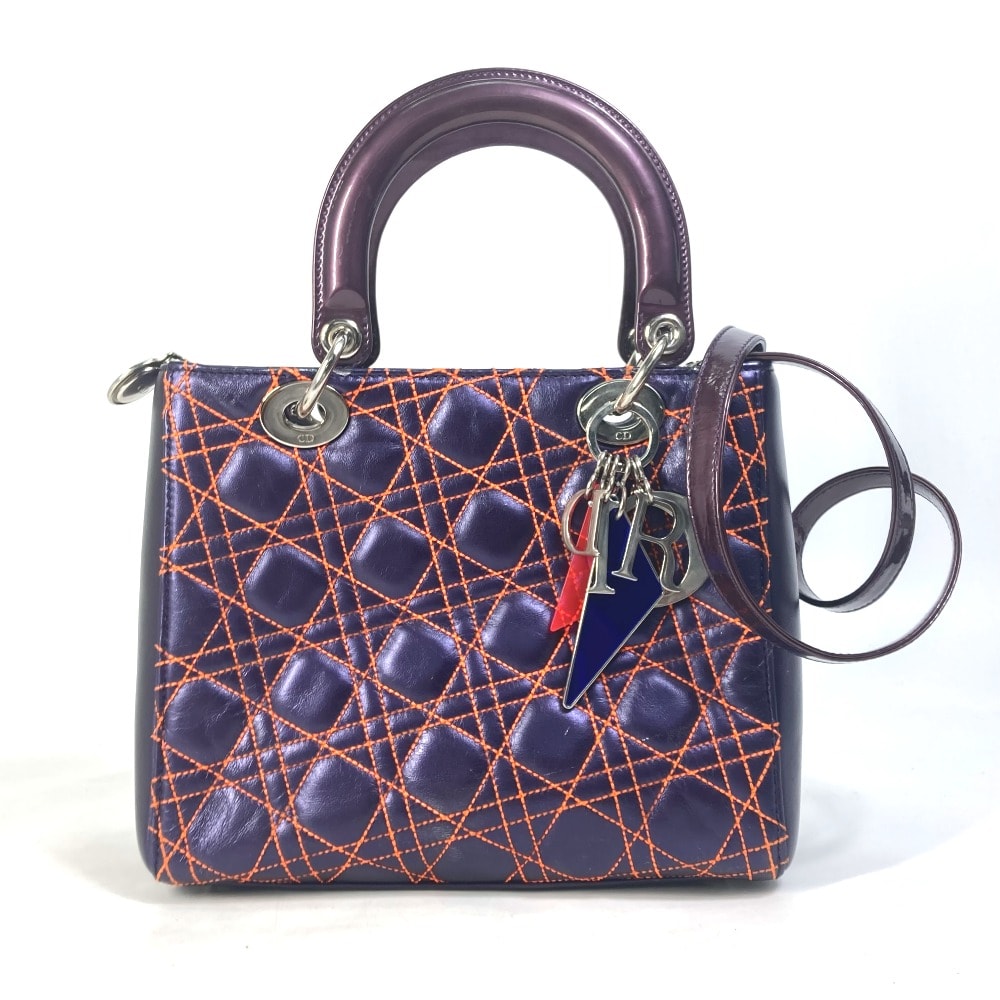 ディオール Dior レディディオール Ladydior カナージュ キルティング カバン 斜め掛け ショルダーバッグ ハンドバッグ レザー パープル