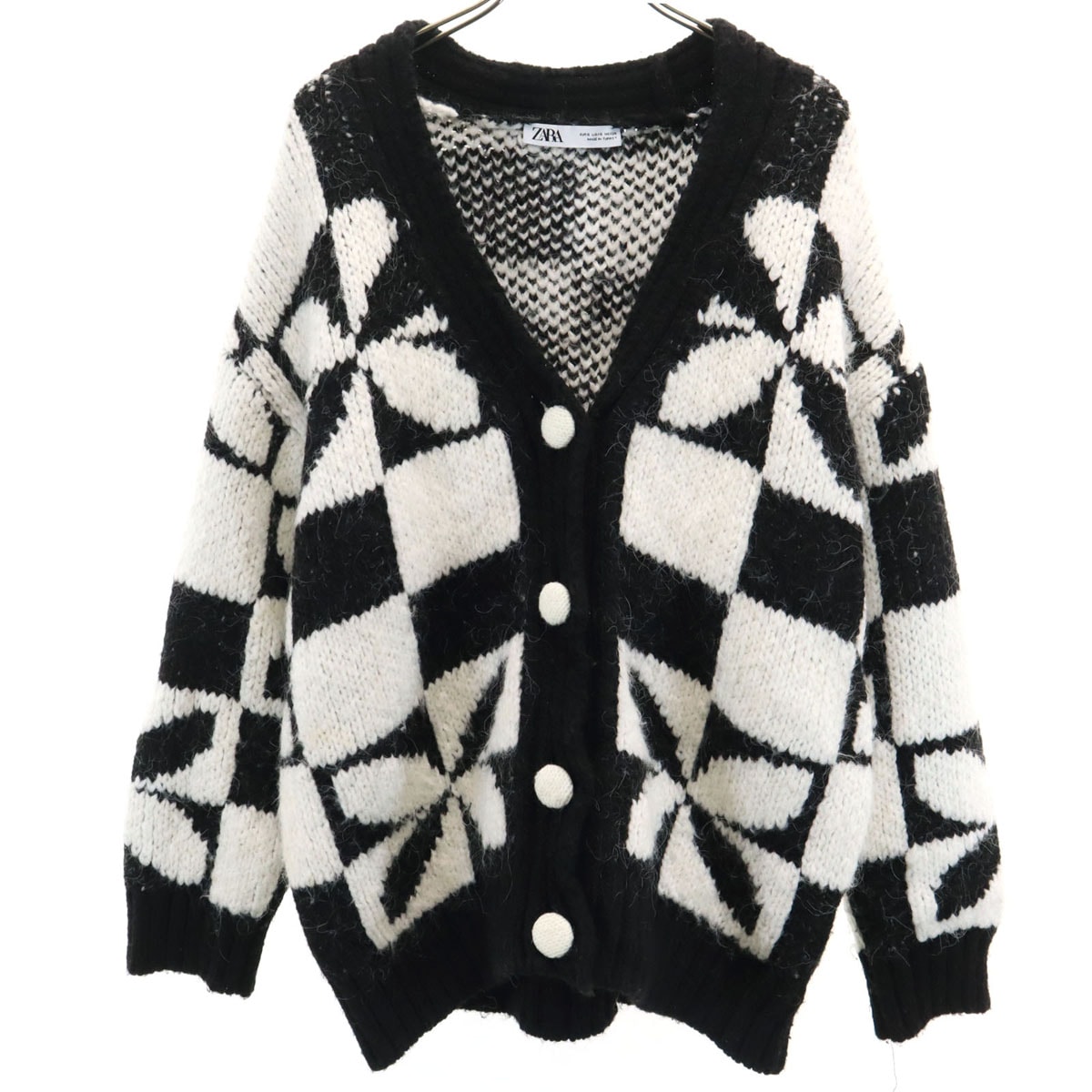 ZARA ザラ 総柄 長袖 ニットカーディガン S ホワイト系