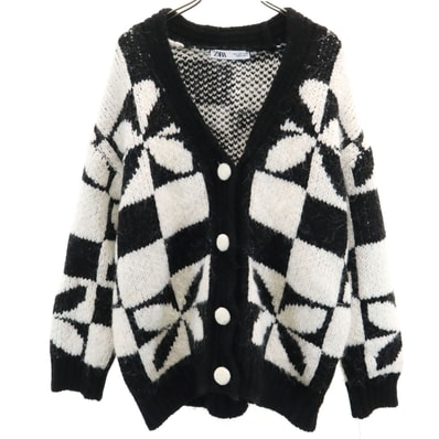 ZARA ザラ 総柄 長袖 ニットカーディガン S ホワイト系
