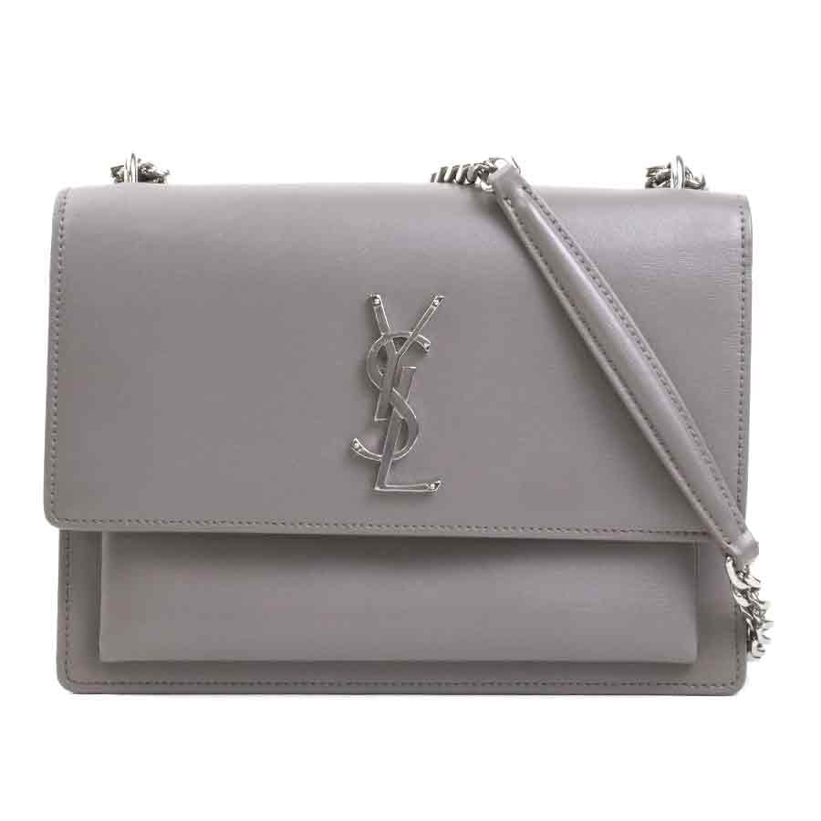 サンローラン SAINT LAURENT ショルダーバッグ レザー/メタル グレー/シルバー レディース【中古】 e60593a
