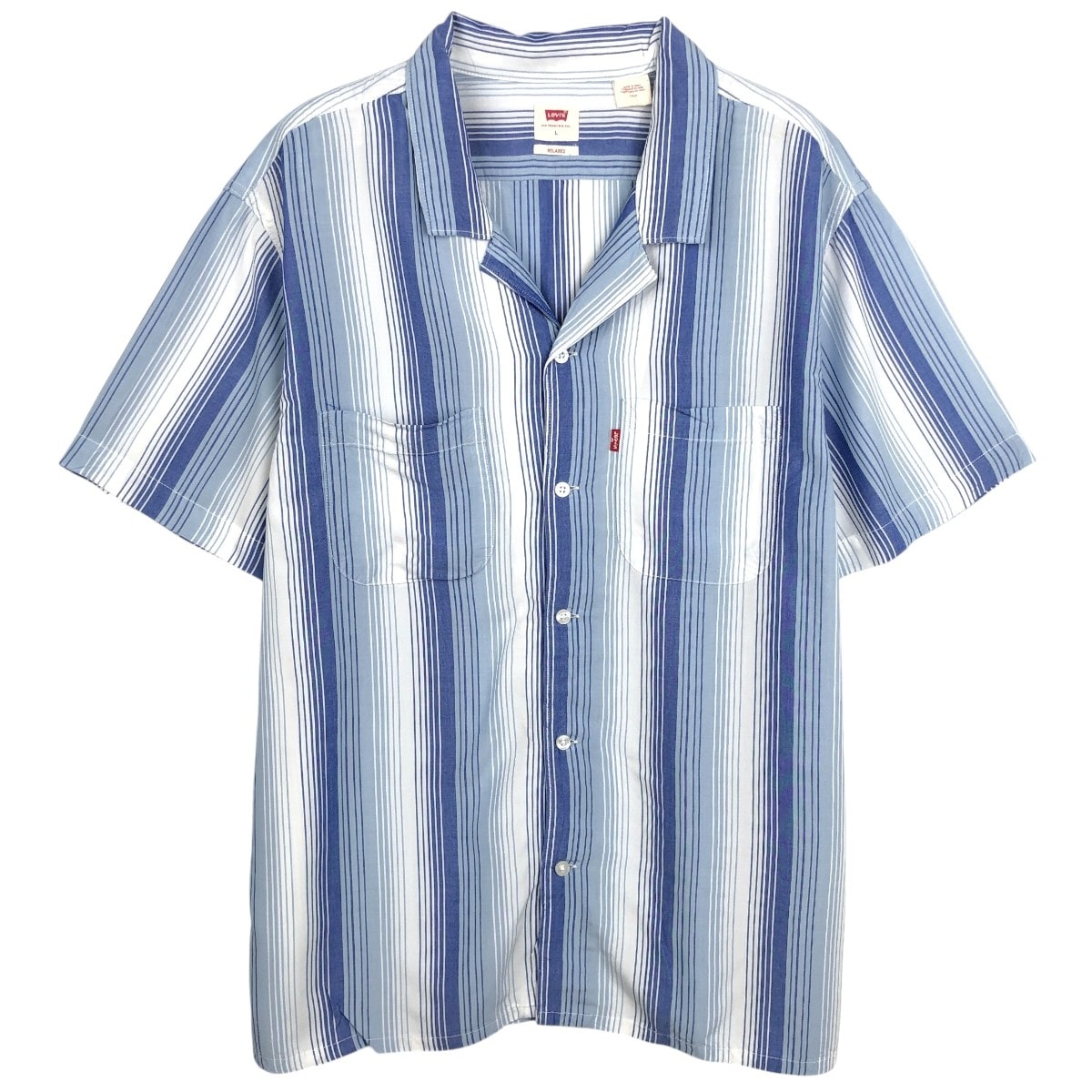 古着 リーバイス Levi's ストライプ柄 マルチストライプ 半袖 オープンカラー レーヨンシャツ ボックスシャツ メンズL相当/eaa668765