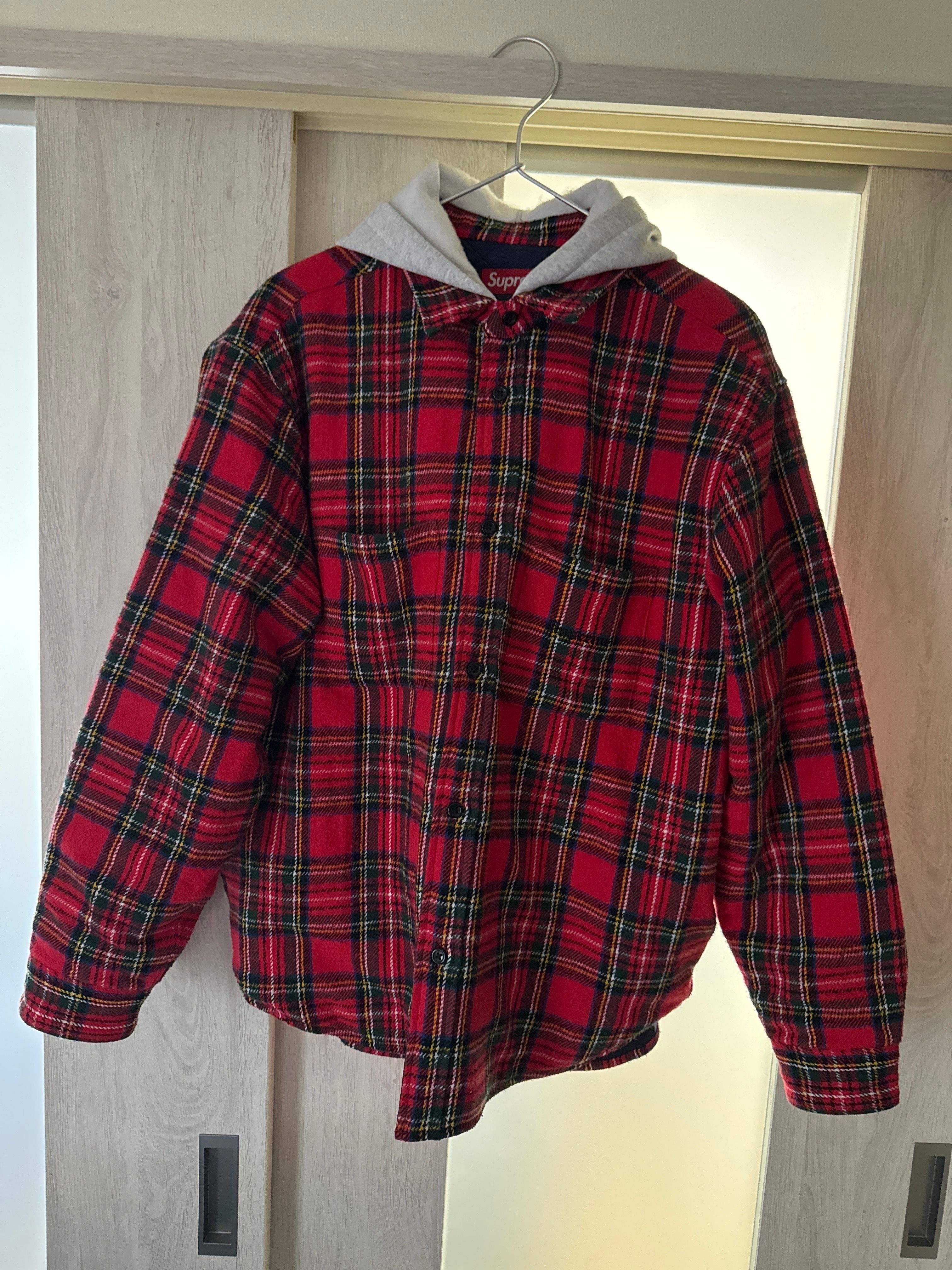 Supreme Tartan Flannel Hooded Shirt "Red"