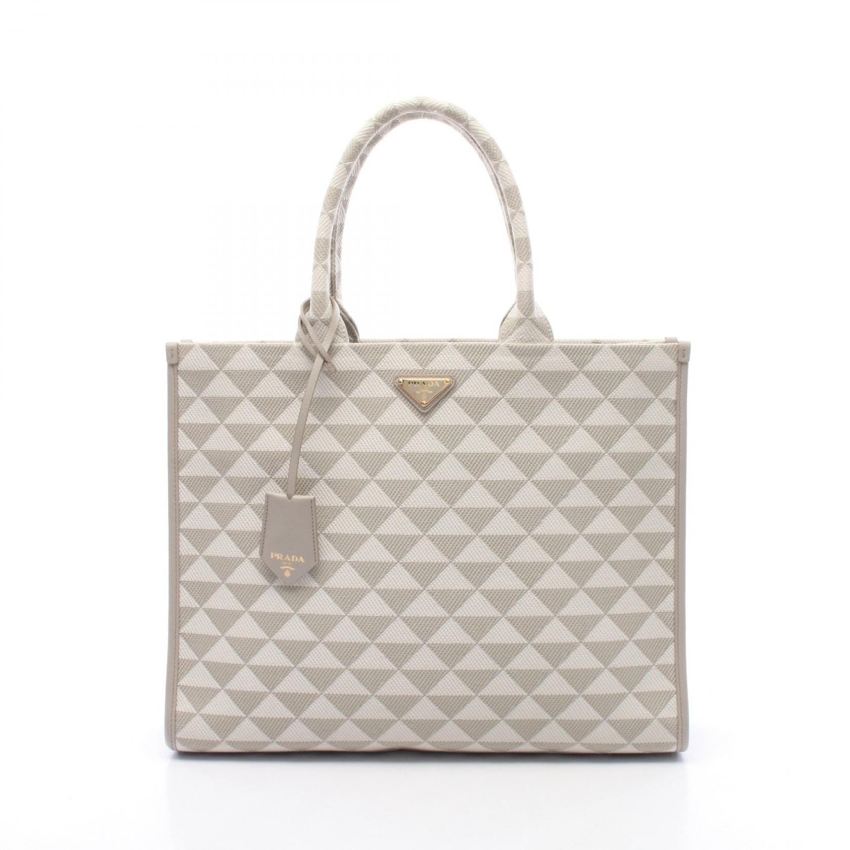 プラダ PRADA TRIANGOLO JACQUARD シンボル エンブロイダリー トートバッグ バッグ キャンバス レディース グレー系 / ホワイト系 1BA356 【中古】