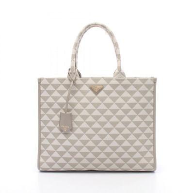 プラダ PRADA TRIANGOLO JACQUARD シンボル エンブロイダリー トートバッグ バッグ キャンバス レディース グレー系 / ホワイト系 1BA356 【中古】