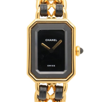 シャネル CHANEL プルミエール S 腕時計 時計 GP(ゴールドメッキ) レザーベルト レディース ブラック系 H0001 【中古】