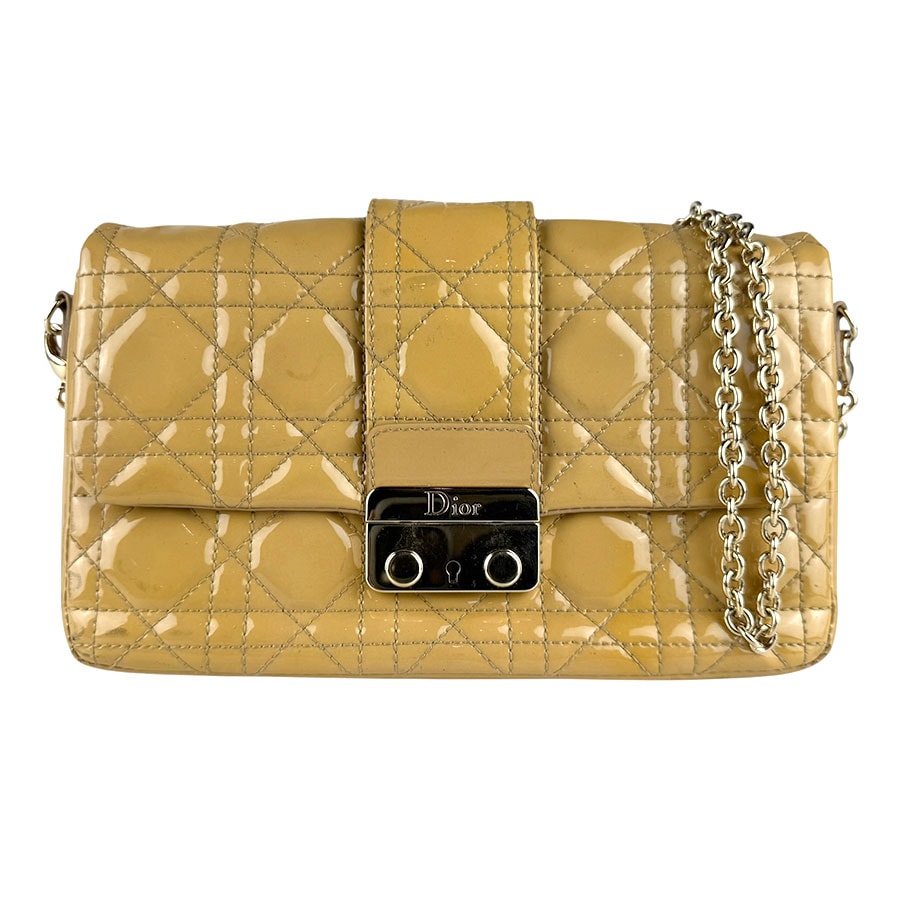 クリスチャンディオール Christian Dior ショルダーバッグ カナージュ パテントレザー/メタル ベージュ/ゴールド レディース【中古】 z9206