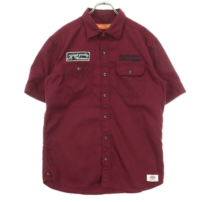 Dickies ディッキーズ ワッペン 半袖 ダブルポケット ワークシャツ XL ワインレッド
