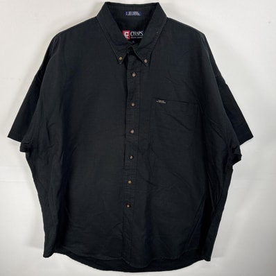 古着 チャップスラルフローレン CHAPS RALPHLAUREN 半袖シャツ ボタンダウンシャツ リネンシャツ ワンポイント ロゴ XL ブラック 無地 メンズ