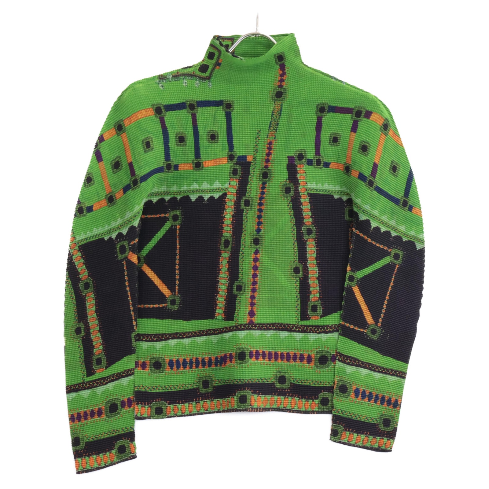 ミーイッセイミヤケ MI83FJ711 ｸﾞﾘｰﾝ 総柄 ｽﾄﾚｯﾁﾌﾟﾘｰﾂ ﾎﾞﾄﾙﾈｯｸｶｯﾄｿｰ ー