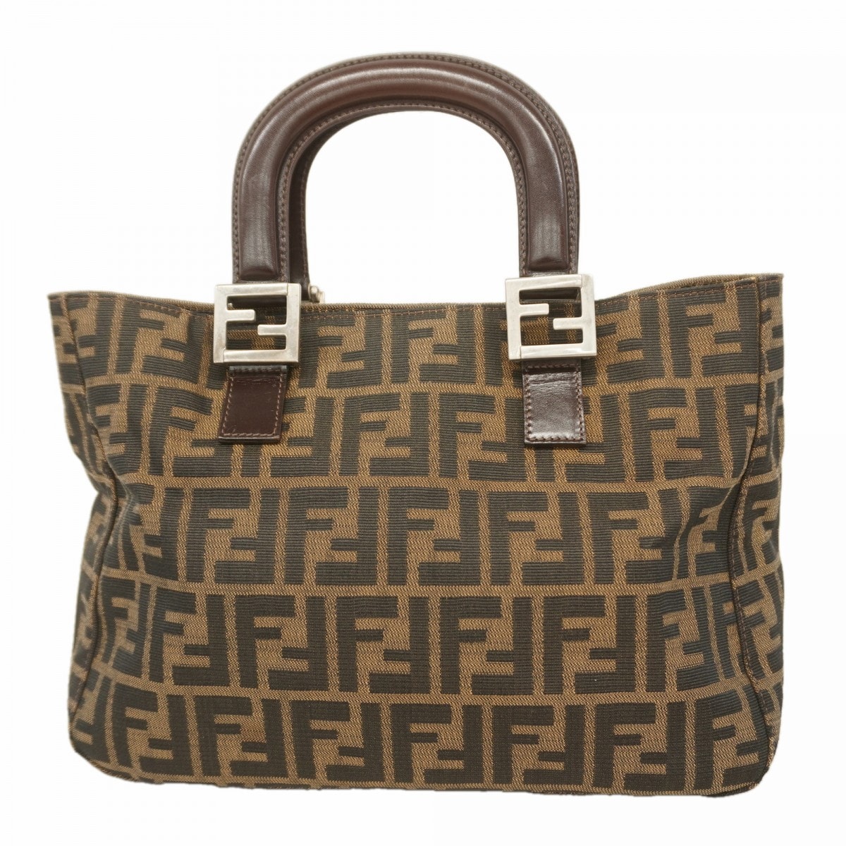 【6dc3485】フェンディ ハンドバッグ ズッカ ナイロンキャンバス ブラウン シルバー金具【中古】レディース