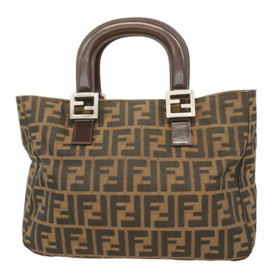 【6dc3485】フェンディ ハンドバッグ ズッカ ナイロンキャンバス ブラウン シルバー金具【中古】レディース