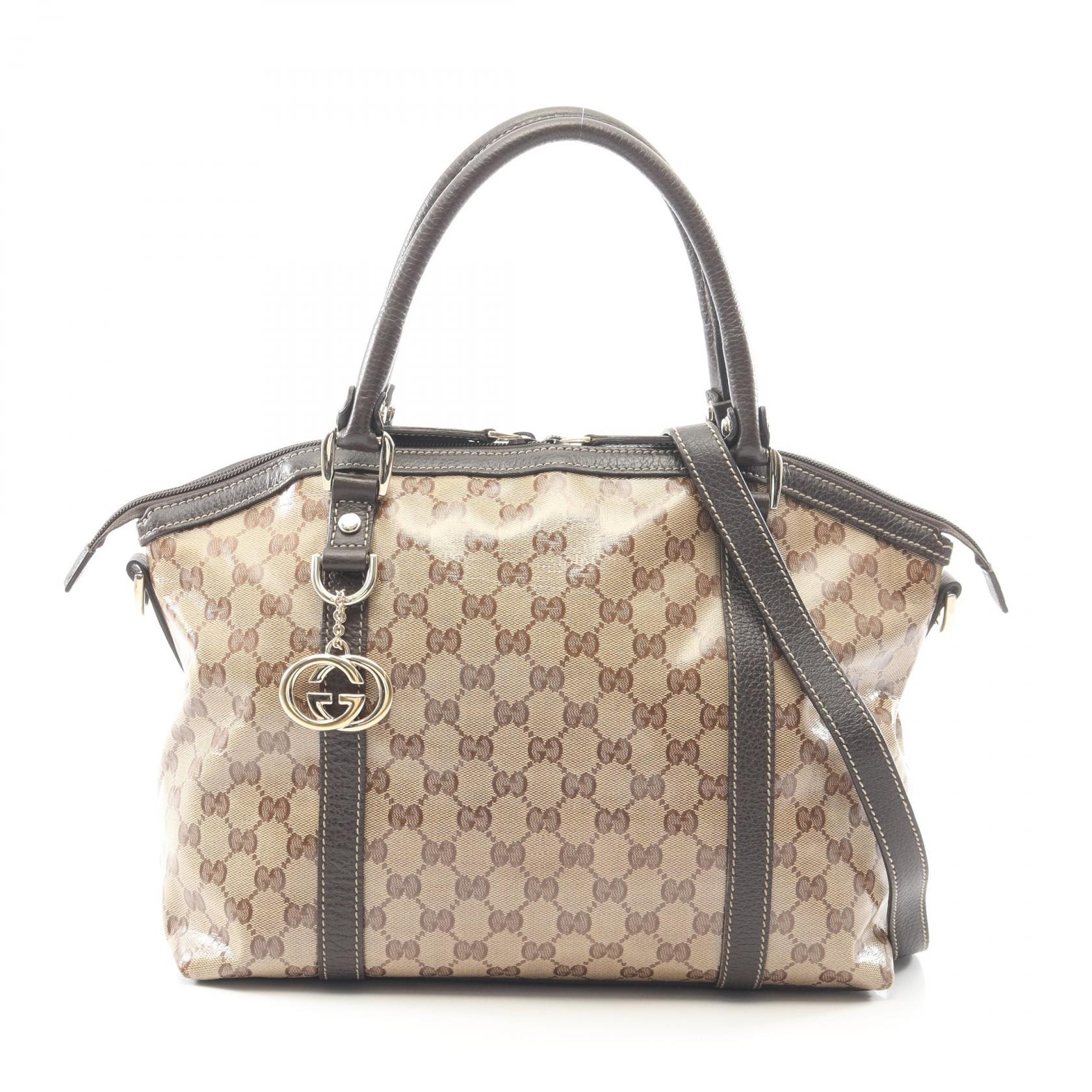 グッチ GUCCI インターロッキングG GGクリスタル WAY トートバッグ バッグ PVCコーティングキャンバス レザー レディース ベージュ系 / ブラウン系 341503 【中古】