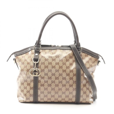 グッチ GUCCI インターロッキングG GGクリスタル WAY トートバッグ バッグ PVCコーティングキャンバス レザー レディース ベージュ系 / ブラウン系 341503 【中古】