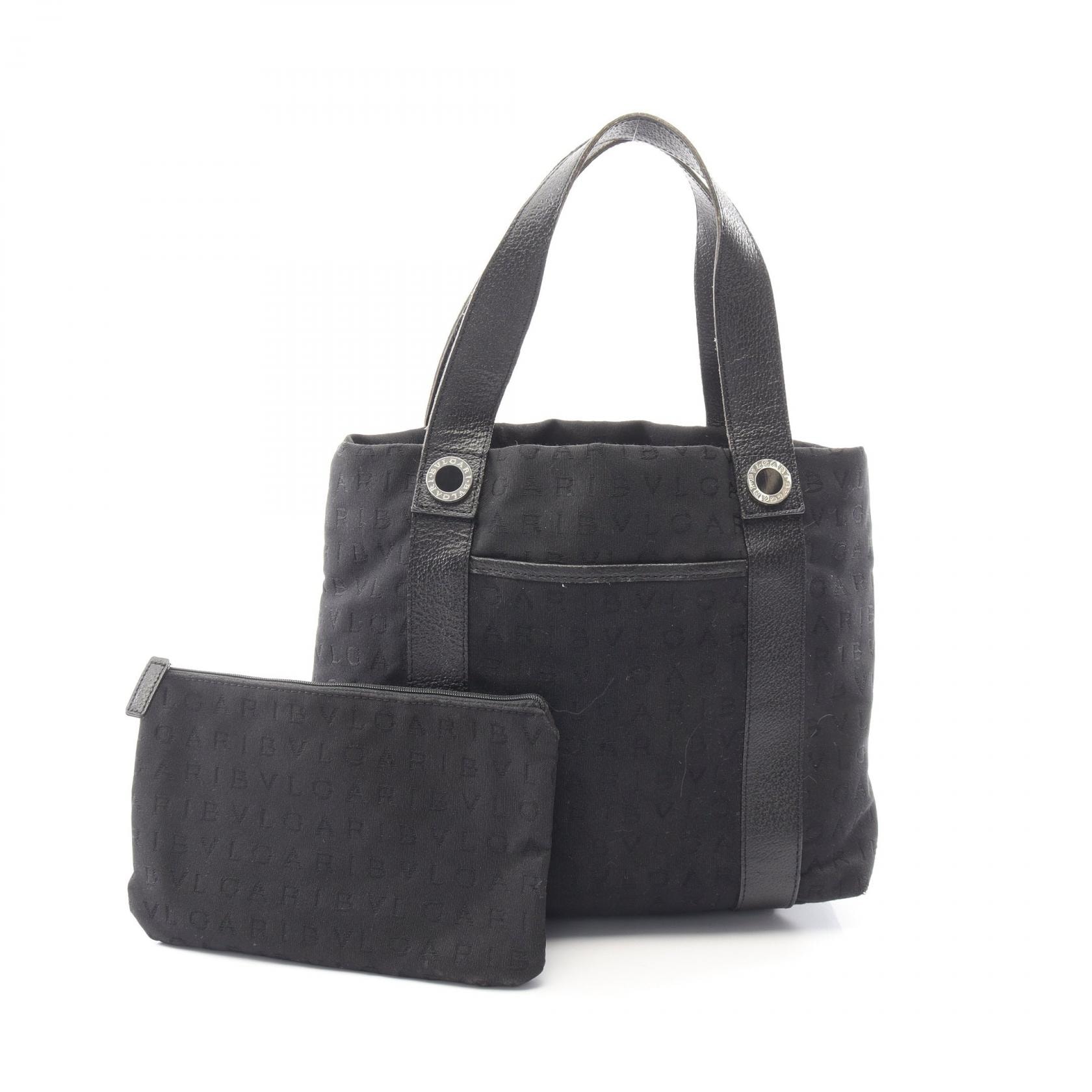 ブルガリ BVLGARI ロゴマニア ハンドバッグ バッグ キャンバス レザー レディース ブラック系 【中古】